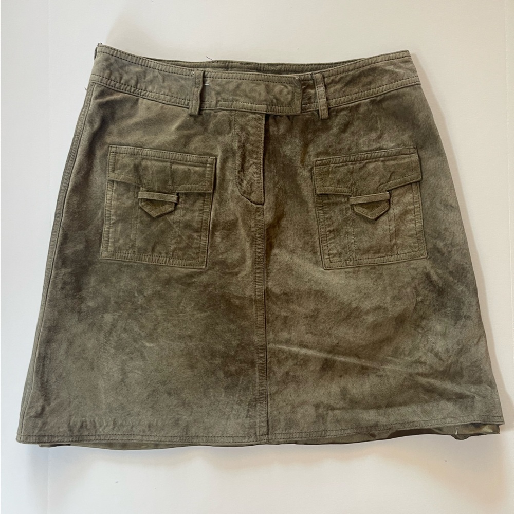 Military Green Leather Skirt